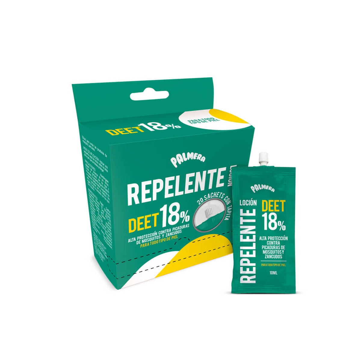 Repelente sachet 10gr x 20 und deet 18% con tapa Palmera