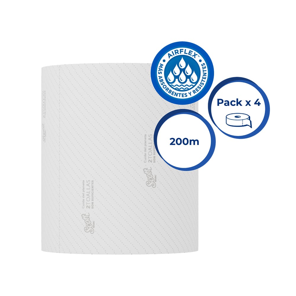 Papel toalla precortado Airflex 1 hoja blanco 200 mt x 4 rollos Scott
