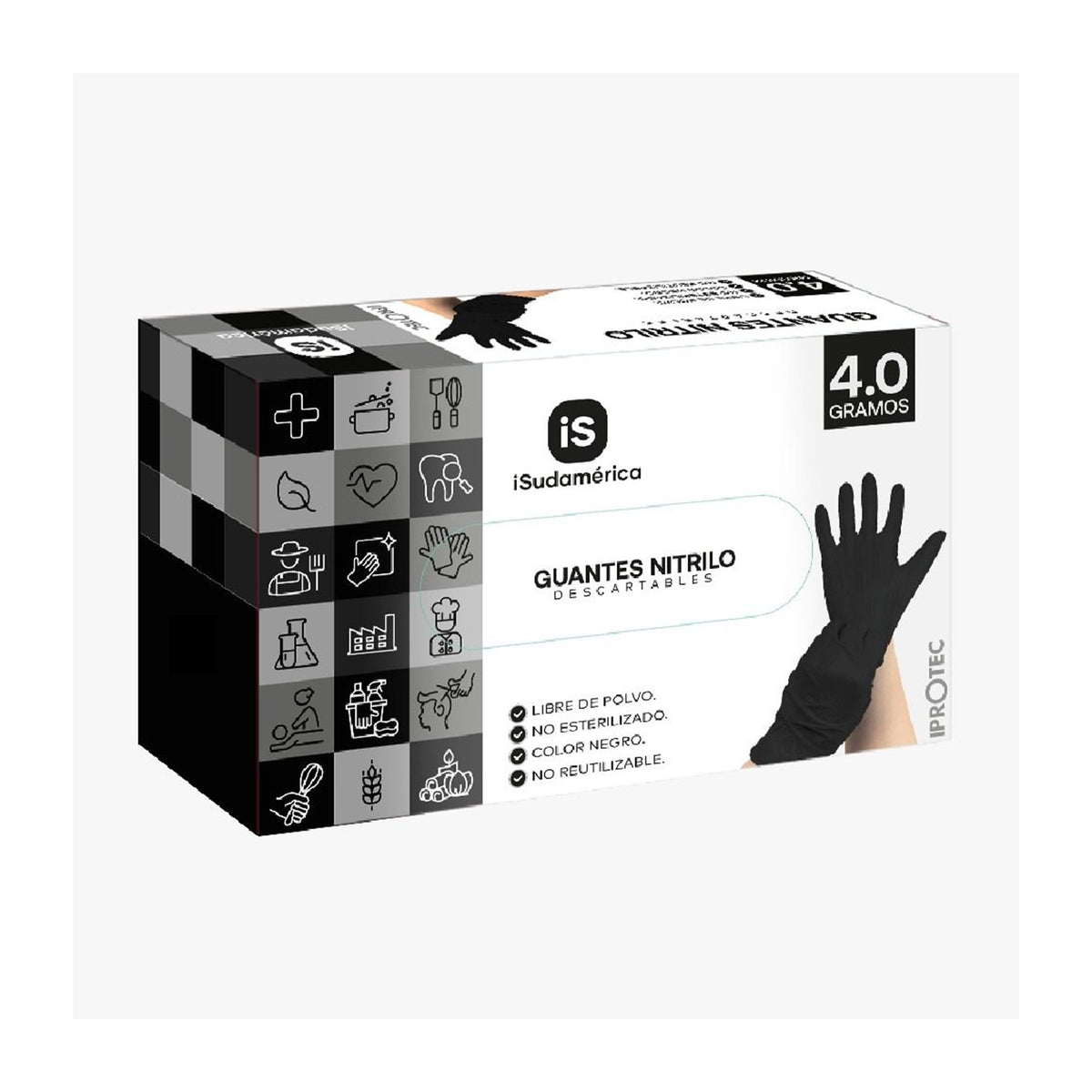 Guante de nitrilo 4gr negro talla M x100 und Isudamerica