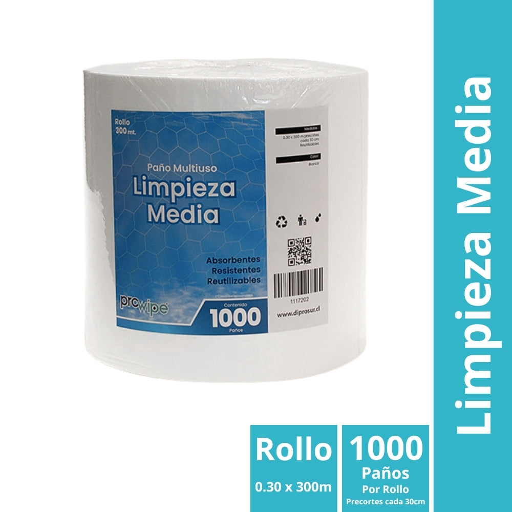 Rollo paño jumbo limpieza media plus x60 30cmx300mt 1000HJ Prowipe