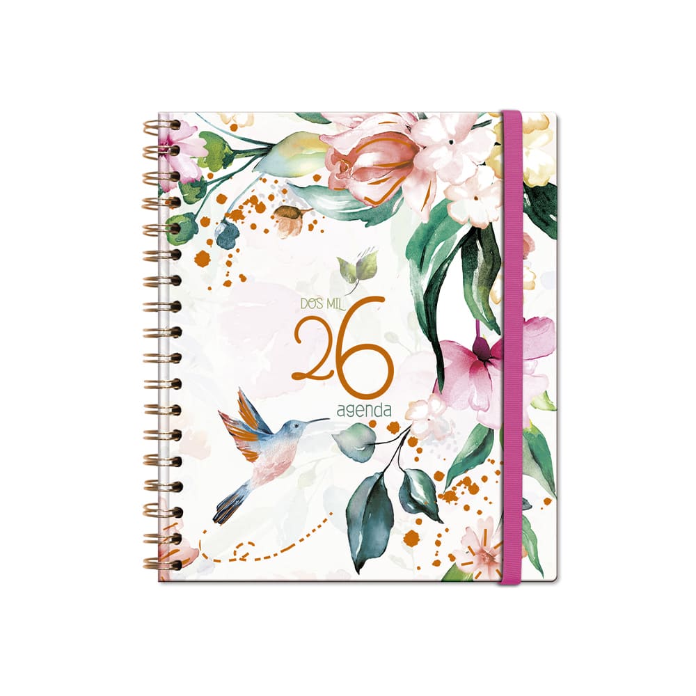 Agenda 2026 floral escritorio semanal espiral