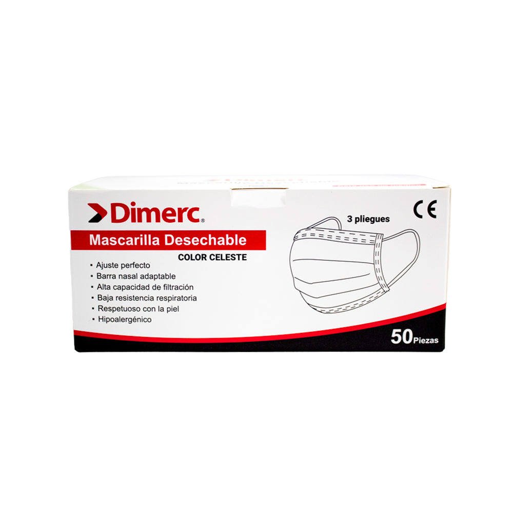 Mascarilla 3 pliegues blanco cn104-b PQ50 Dimerc