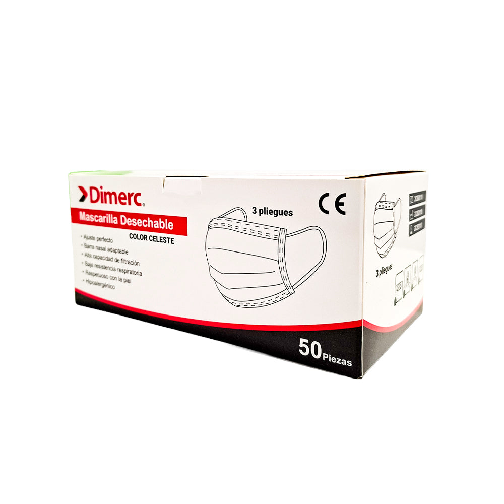 Mascarilla 3 pliegues blanco cn104-b PQ50 Dimerc