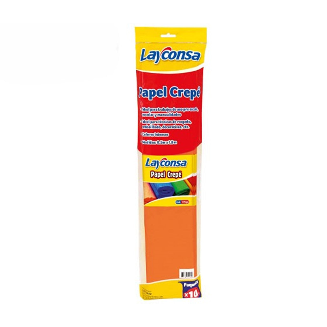 Papel crepe naranja 50 x 160 x10 unidades Layconsa
