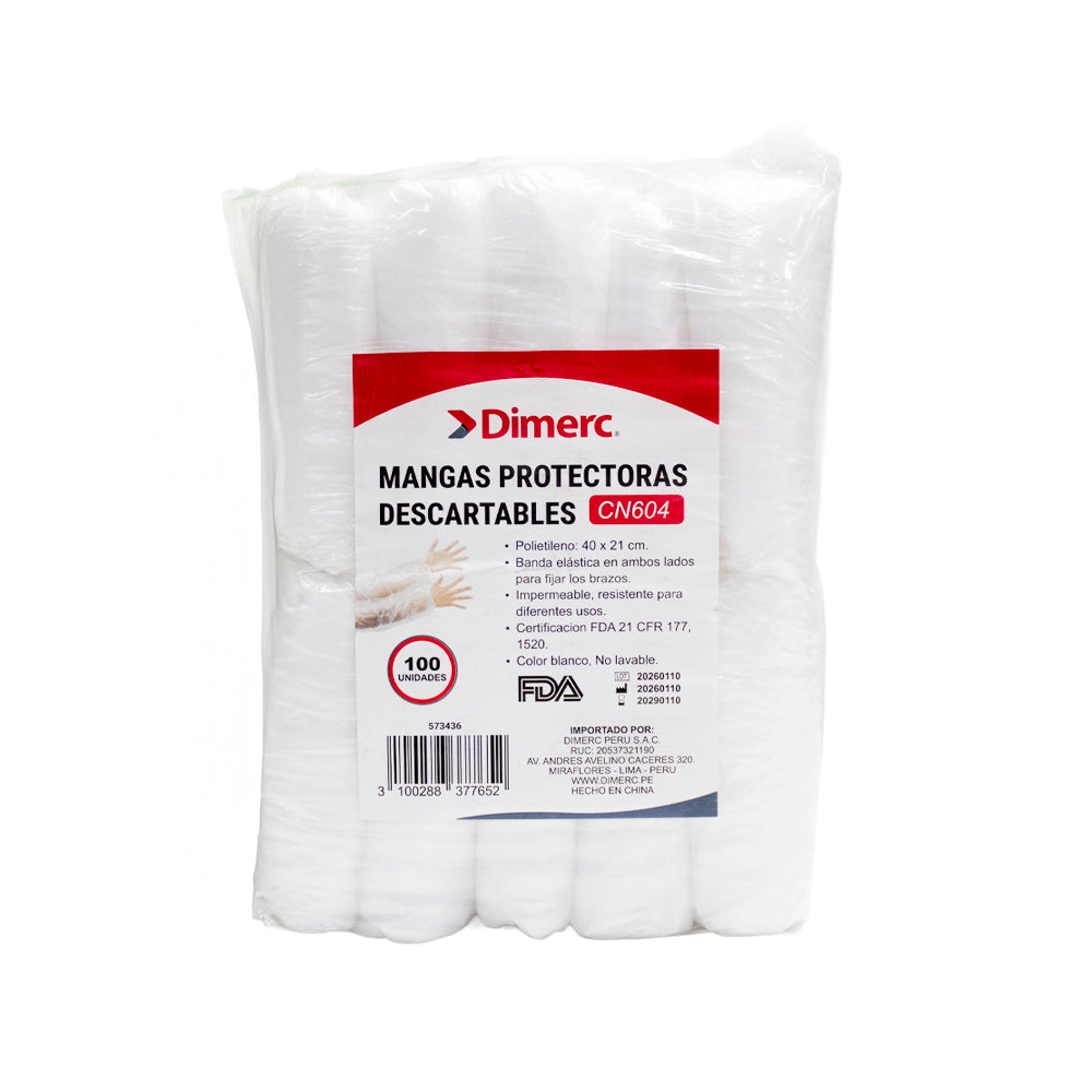 Manga polietileno desechable 40x21cm blanca cn604 PQ100 Dimerc