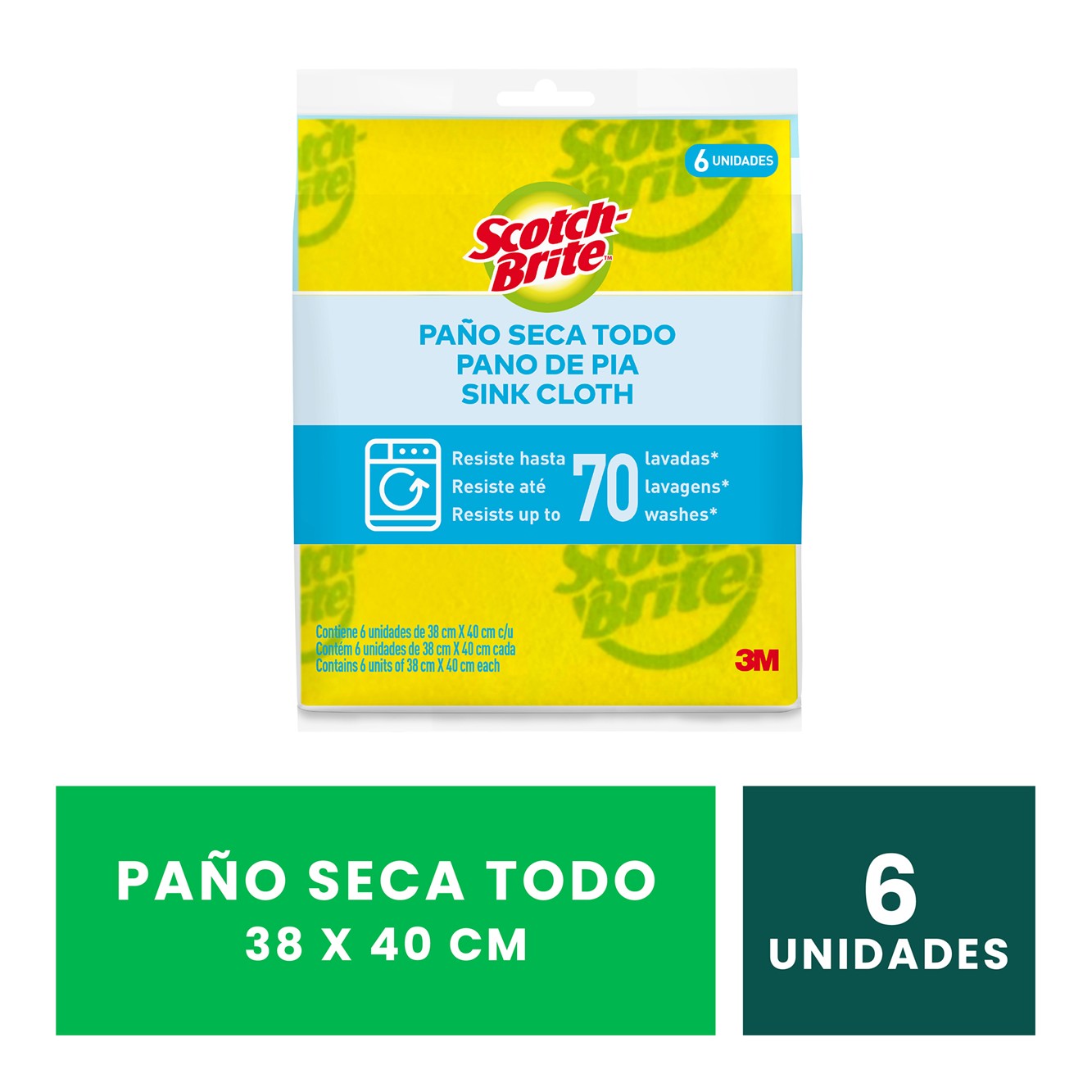 Paño Secatodo Amarillo x 6 und Scotch Brite