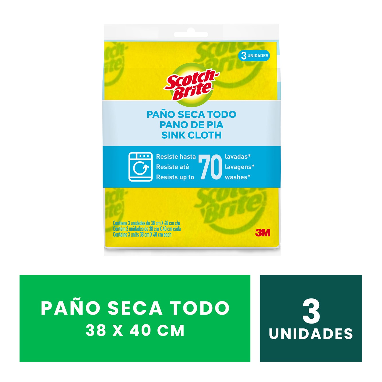 Paño Secatodo Amarillo x 3 und Scotch Brite