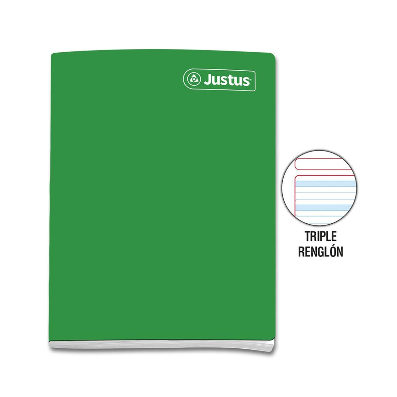 Cuaderno engrapado  triple renglon con sombra  A4 80 hojas verde Justus
