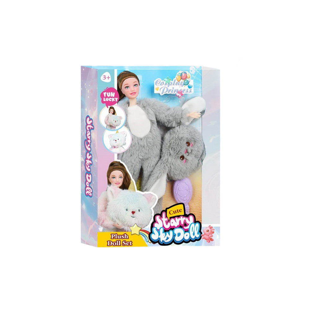 Muñeca fashion pijama peluche gris