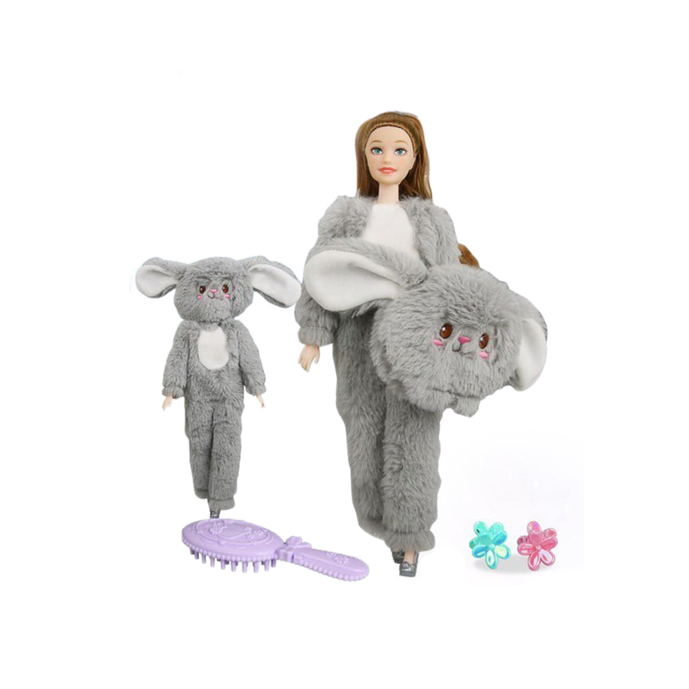 Muñeca fashion pijama peluche gris