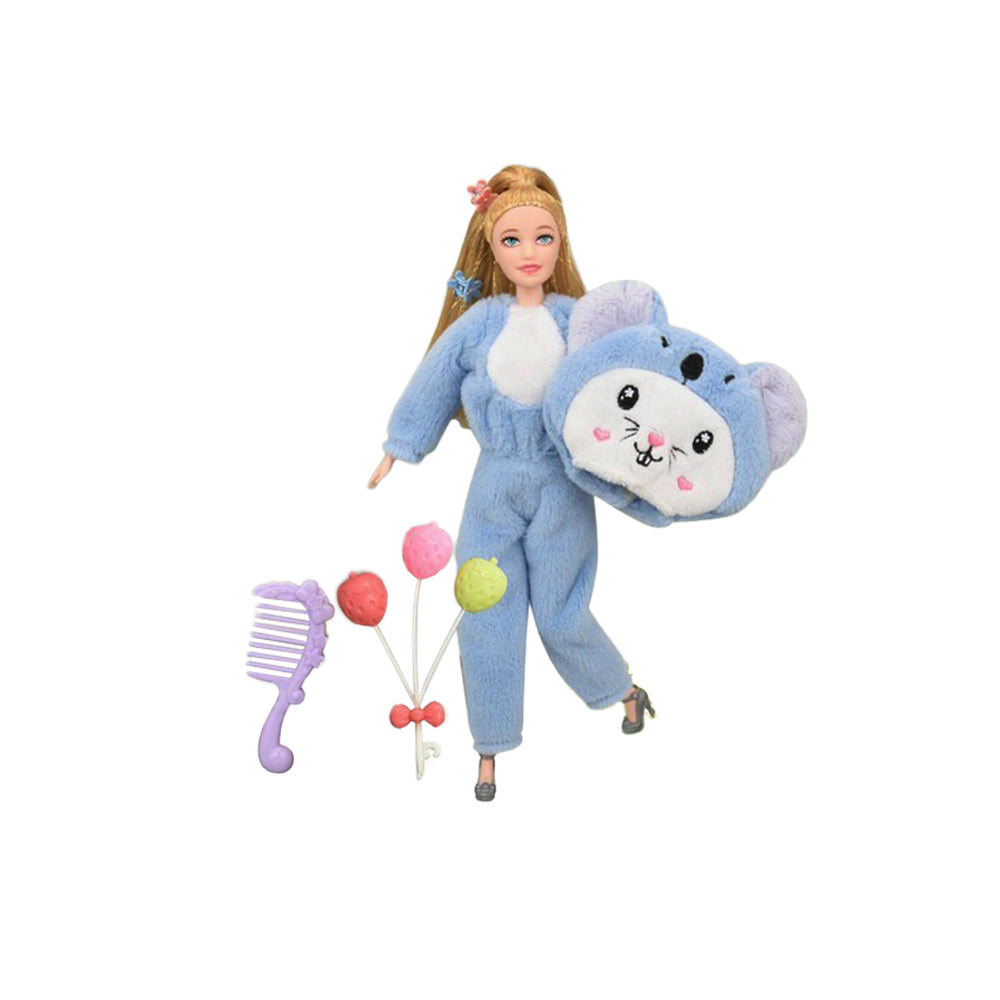 Muñeca fashion pijama peluche celeste