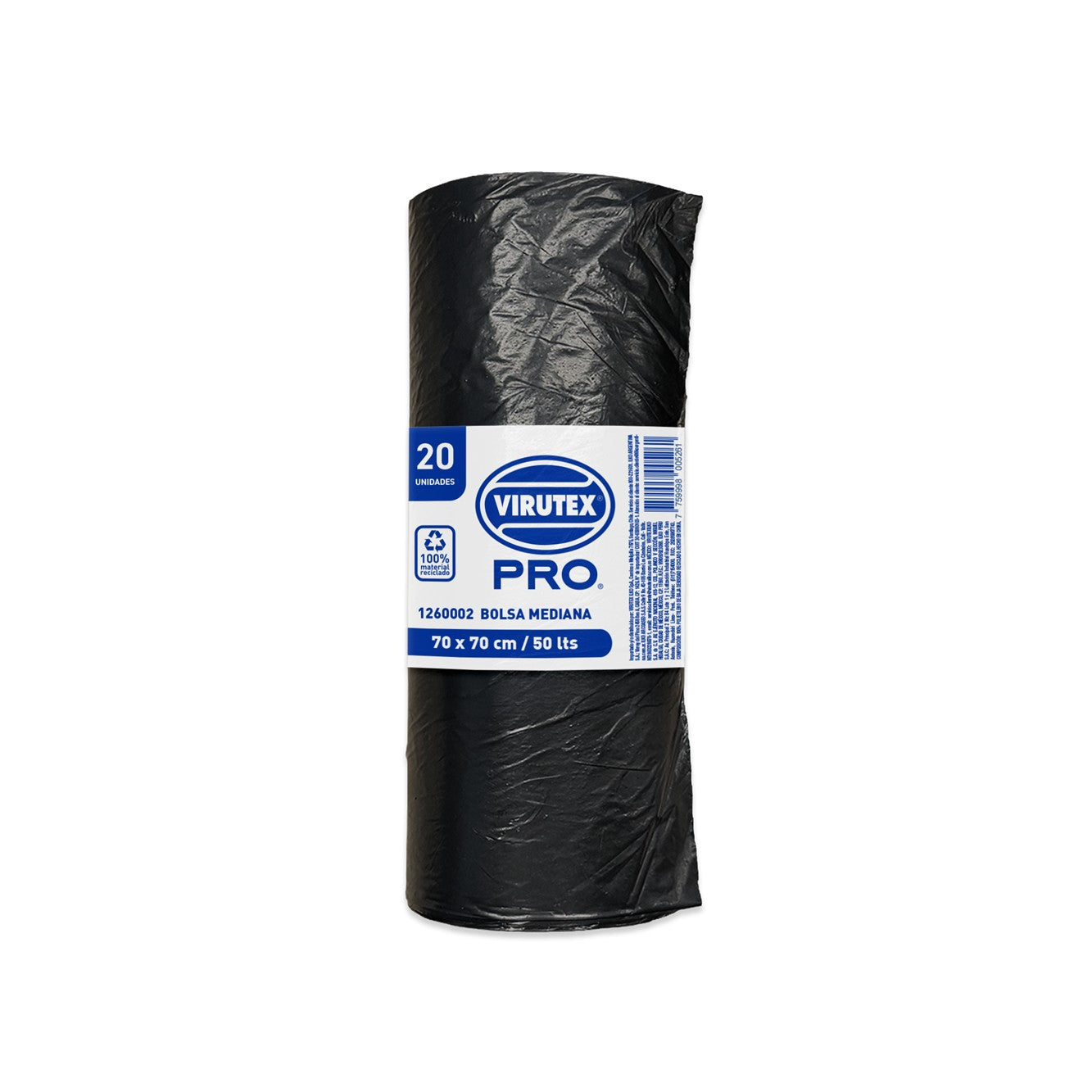 Bolsa Basura con faja 50L 70x70 cm rollo x 20 und Virutex Pro