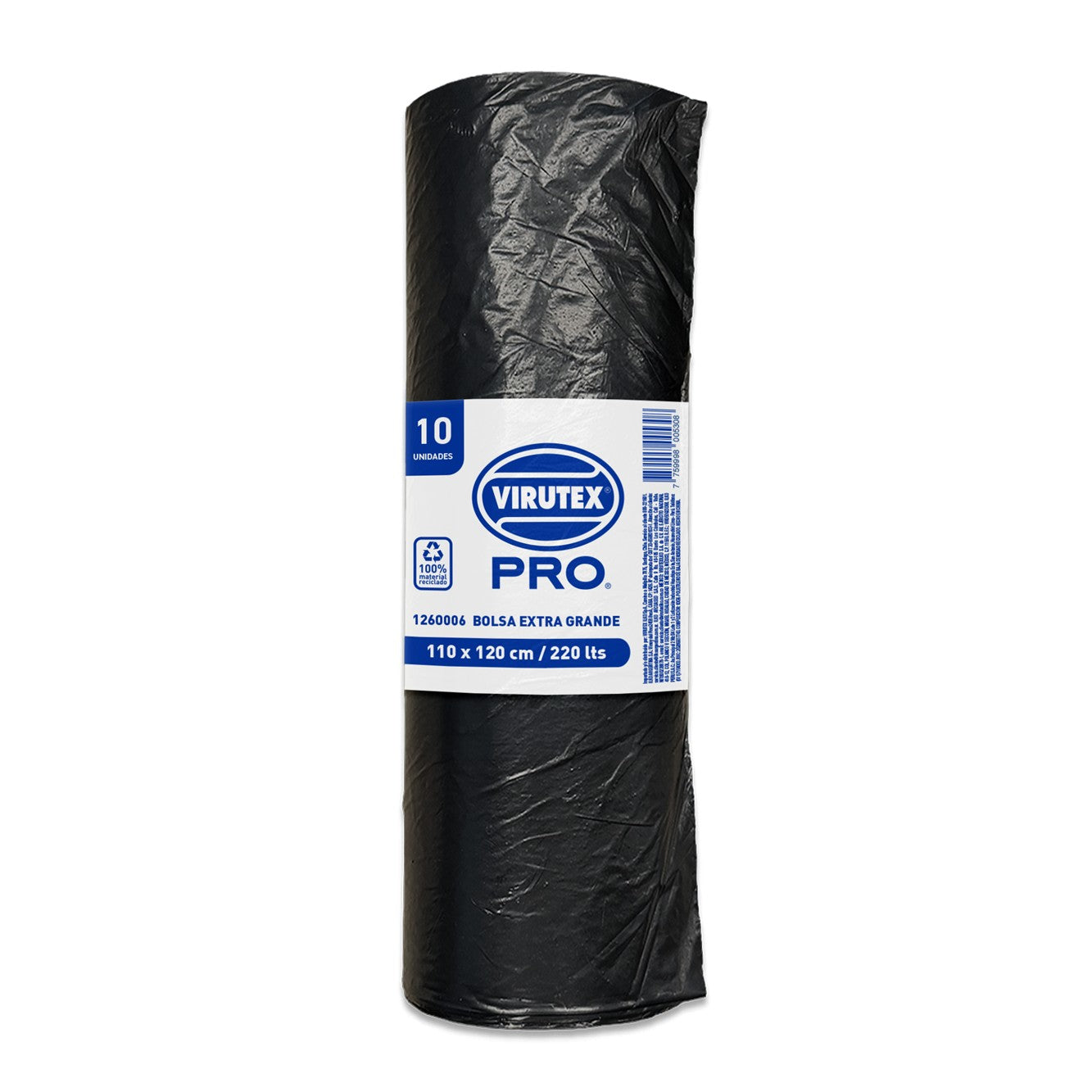 Bolsa Basura con faja 220L 110x120 cm rollo x 10 und Virutex Pro