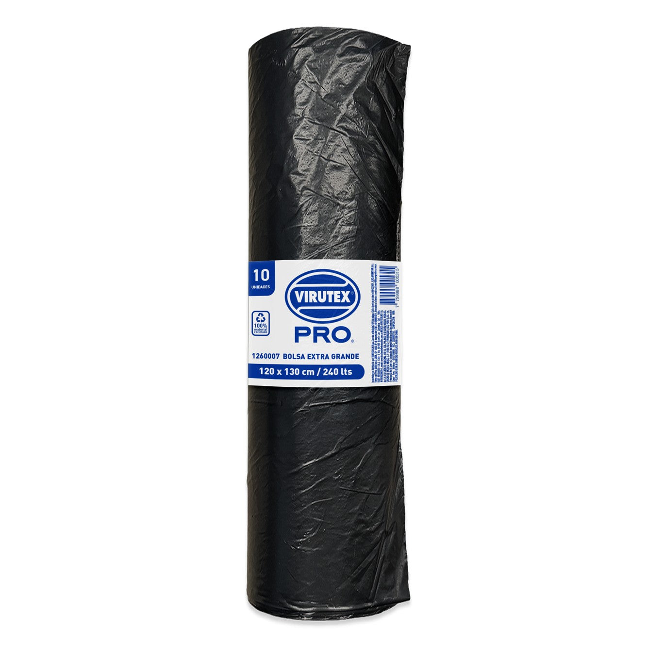 Bolsa basura con faja 240L 120x130 cm rollo x 10 und Virutex Pro