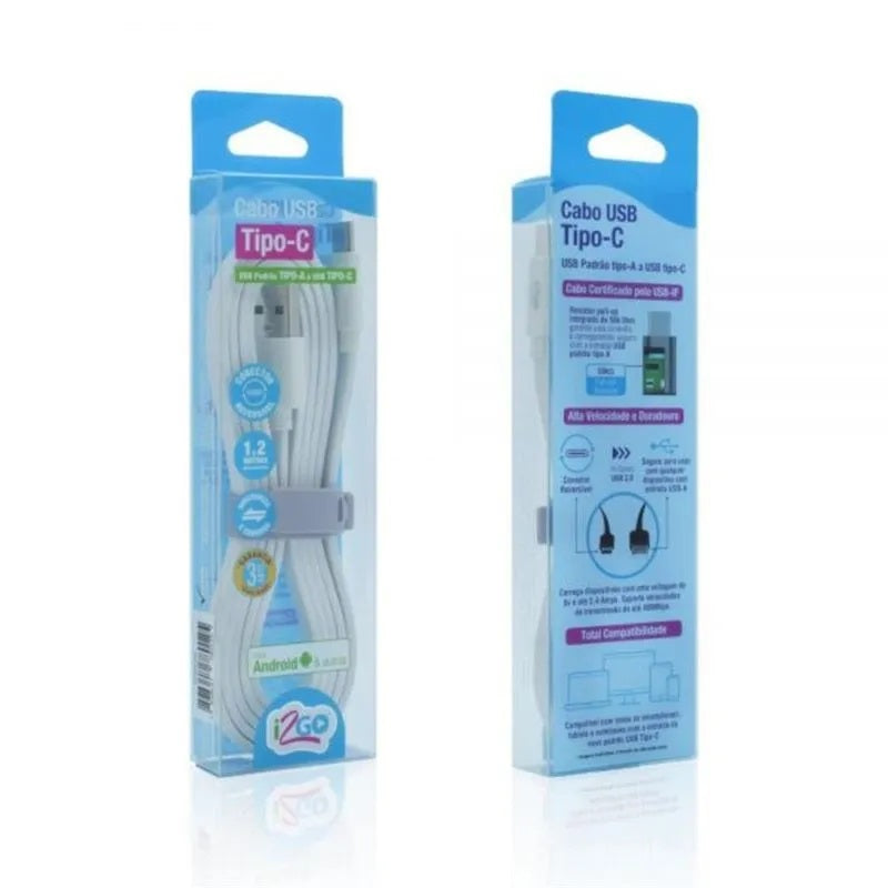 Cable USB-A A USB-C 1.20 Metros Blanco I2GO