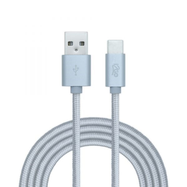 Cable nylon gris 2.0 metros USB-A a USB-C I2GO