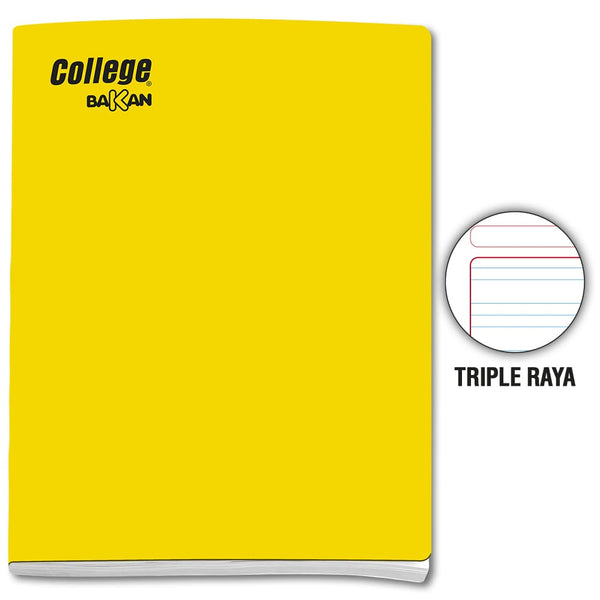Cuaderno engrapado triple raya A4 x 80 hojas amarillo Bakan College