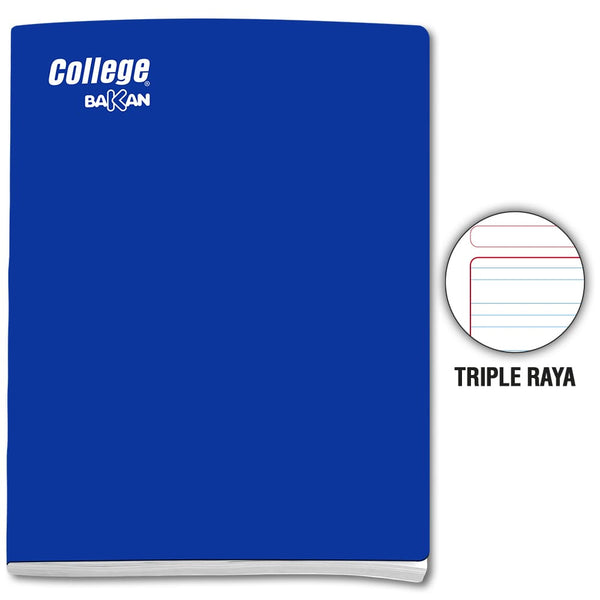 Cuaderno engrapado triple raya A4 x 80 hojas azul Bakan College