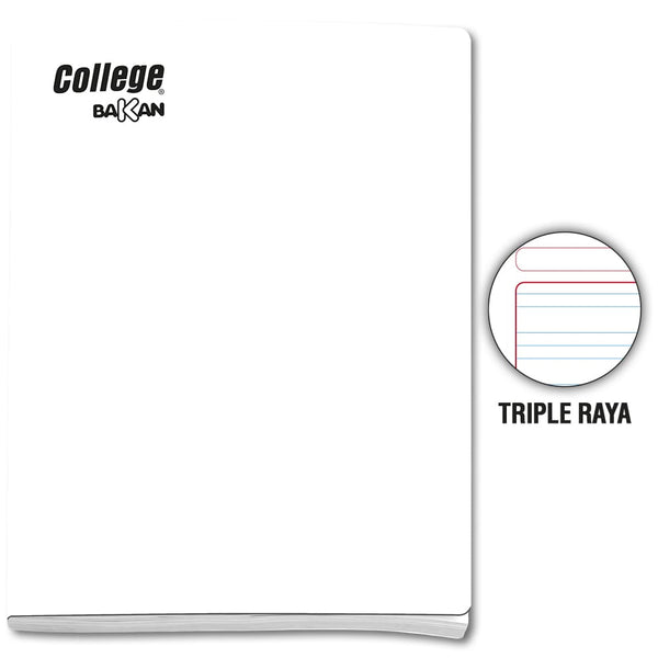 Cuaderno engrapado triple raya A4 x 80 hojas blanco Bakan College