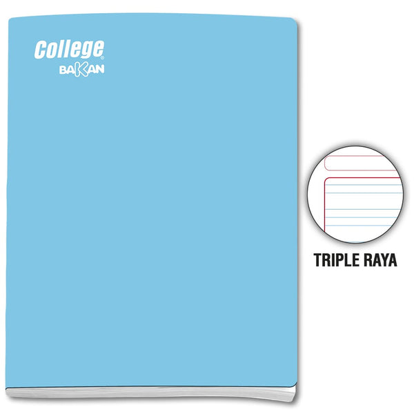 Cuaderno engrapado triple raya A4 x 80 hojas celeste Bakan College