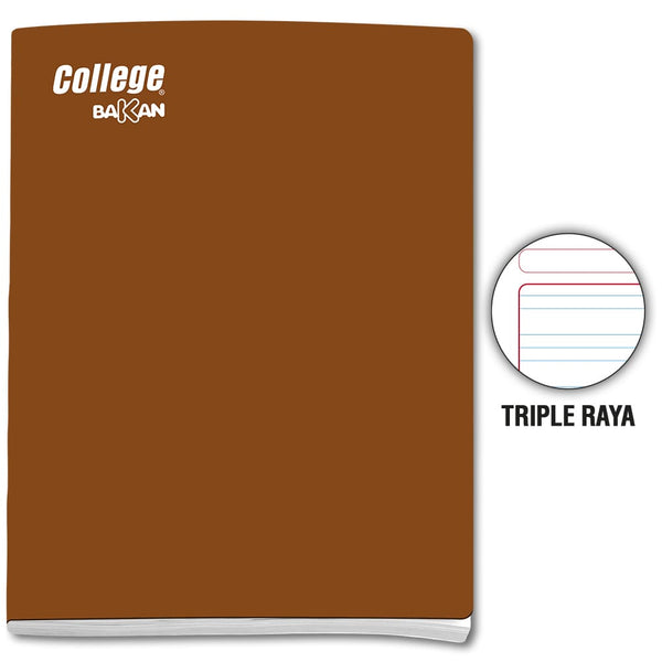 Cuaderno engrapado triple raya A4 x 80 hojas marrón Bakan College