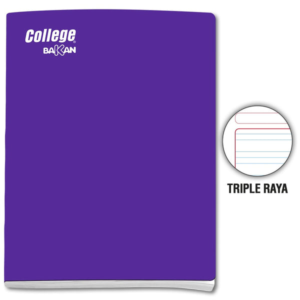 Cuaderno engrapado triple raya A4 x 80 hojas morado Bakan College
