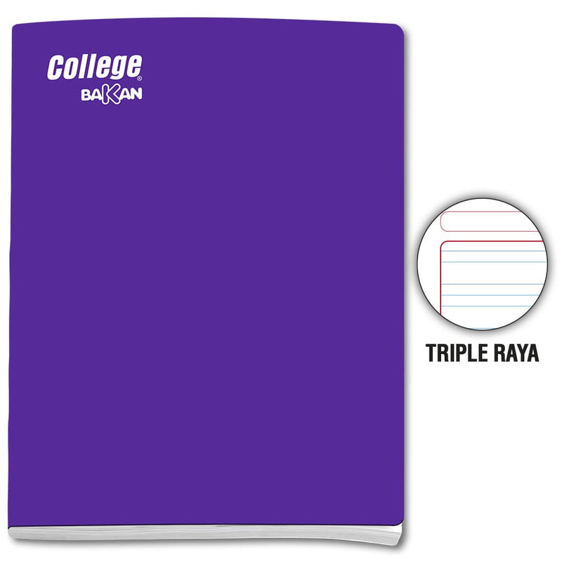 Cuaderno engrapado triple raya A4 x 80 hojas morado Bakan College