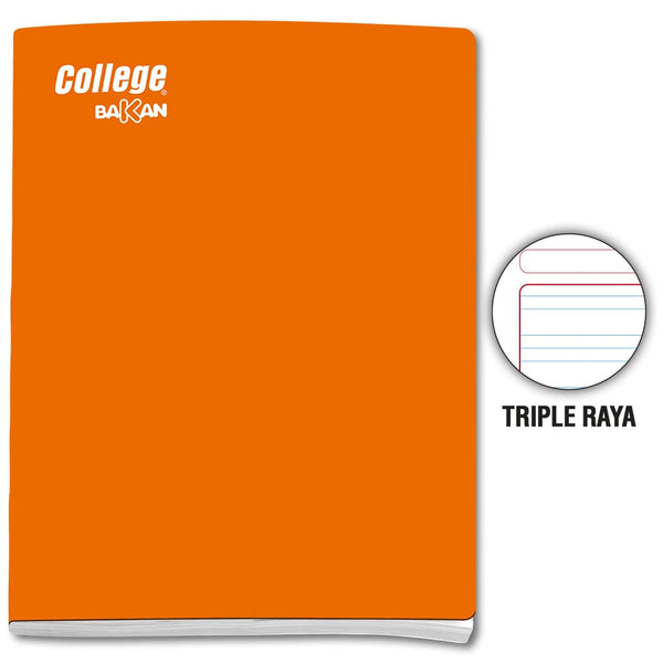Cuaderno engrapado triple raya A4 x 80 hojas naranja Bakan College