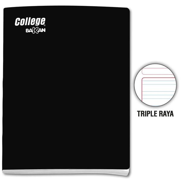 Cuaderno engrapado triple raya A4 x 80 hojas negro Bakan College