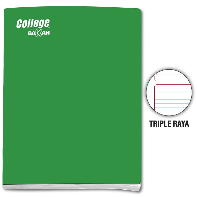 Cuaderno engrapado triple raya A4 x 80 hojas verde Bakan College