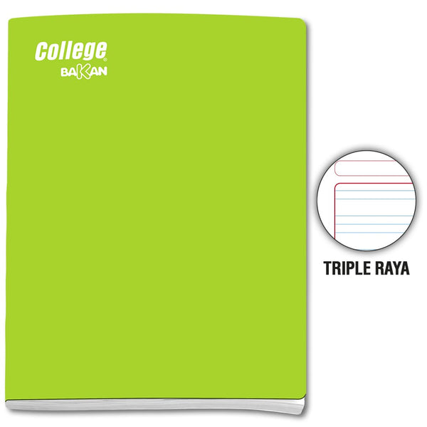 Cuaderno engrapado triple raya A4 x 80 hojas verde limón Bakan College