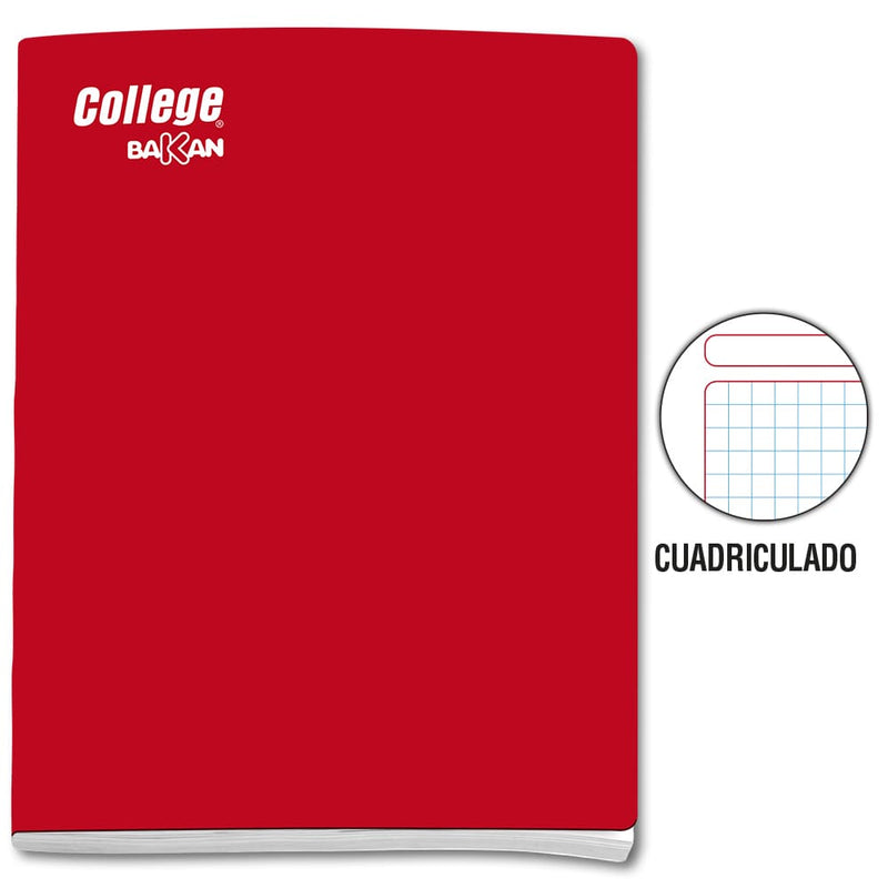 Cuaderno engrapado cuadriculado A4 x 80 hojas rojo Bakan College