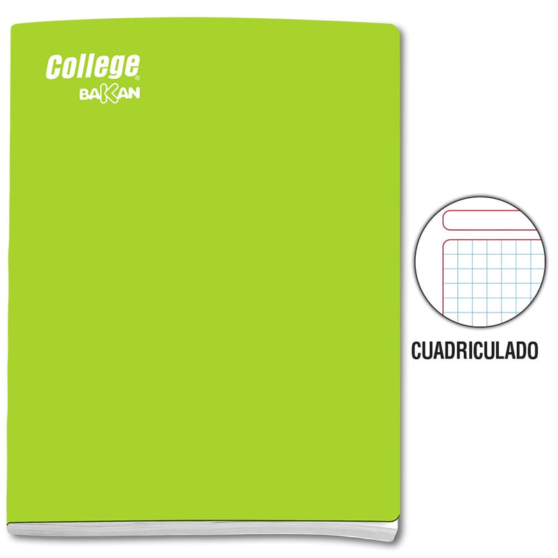 Cuaderno engrapado cuadriculado A4 x 80 hojas verde limón Bakan College