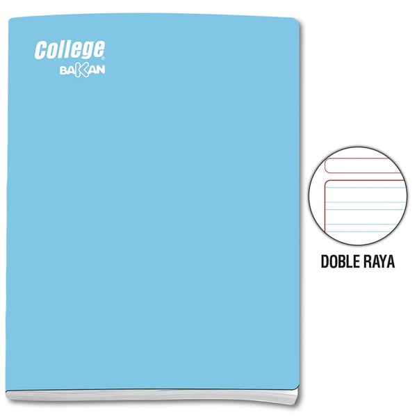 Cuaderno engrapado doble raya A4 x 80 hojas celeste Bakan College