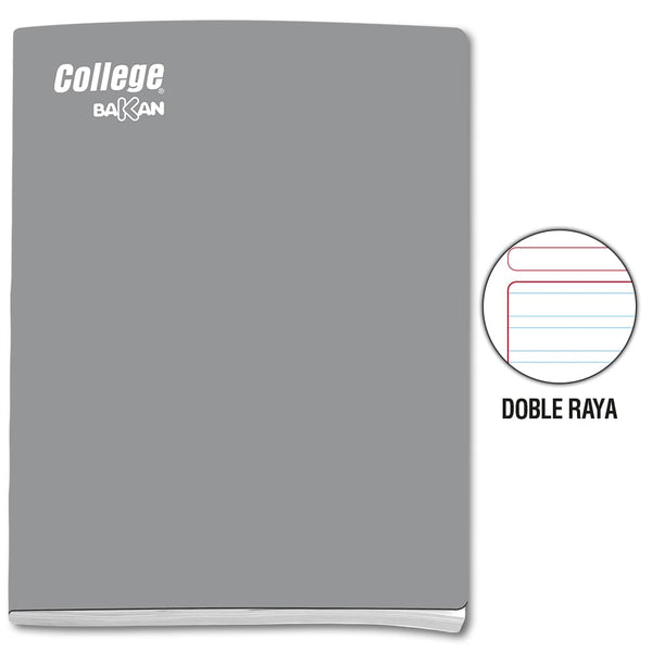 Cuaderno engrapado doble raya A4 x 80 hojas plomo Bakan College
