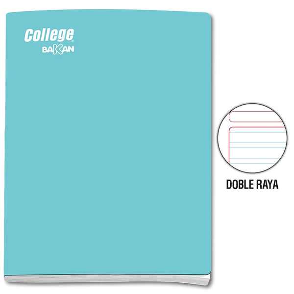 Cuaderno engrapado doble raya A4 x 80 hojas turquesa Bakan College