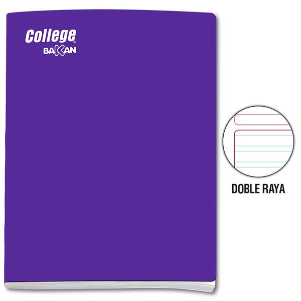 Cuaderno engrapado doble raya A4 x 80 hojas morado Bakan College
