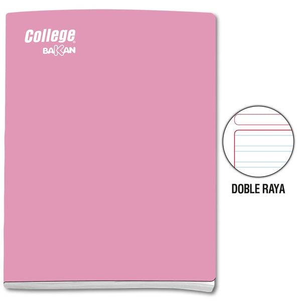Cuaderno engrapado doble raya A4 x 80 hojas rosado Bakan College