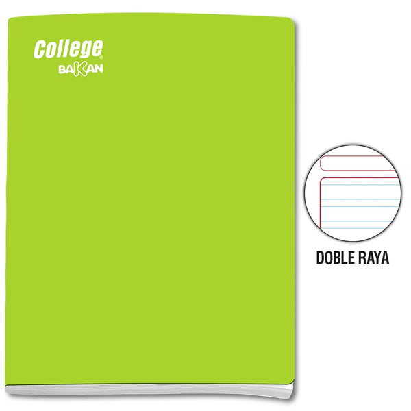Cuaderno engrapada doble raya A4 x 80 hojas verde limón Bakan College