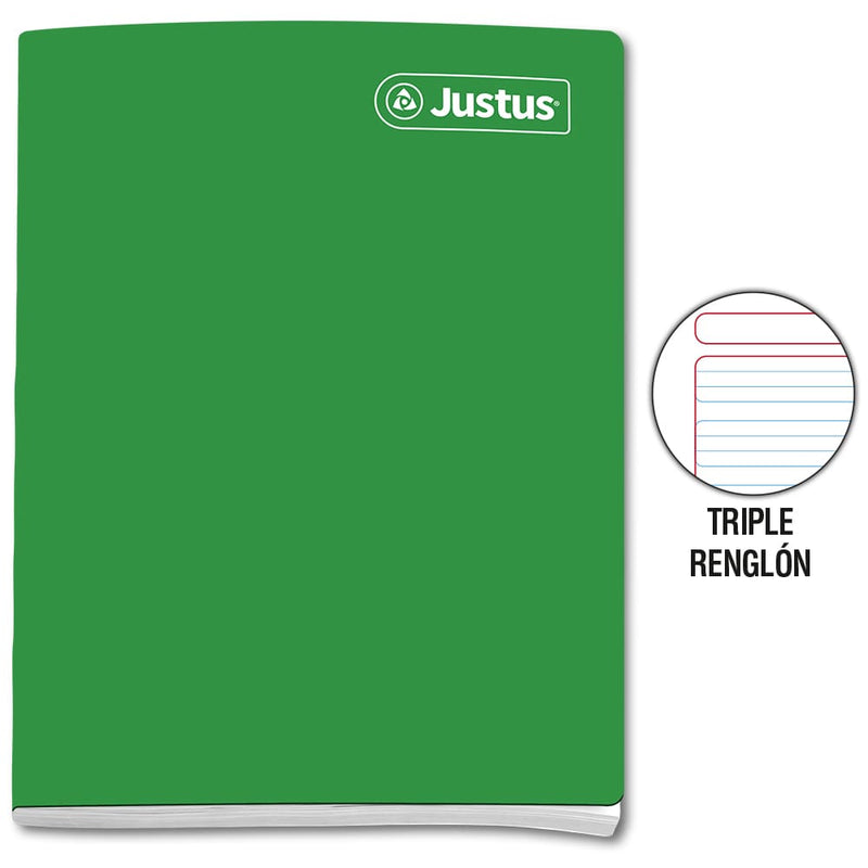 Cuaderno engrapado triple renglón A4x80 hojas con sombra Justus