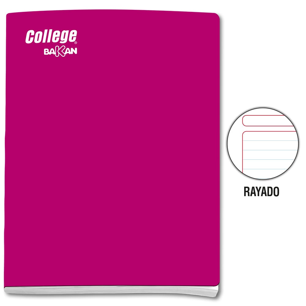 Cuaderno engrapado rayado A4 x 80 hojas fucsia Bakan College