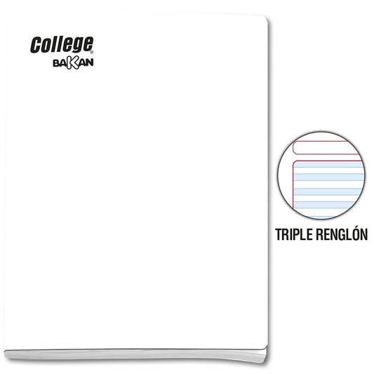 Cuaderno engrapado triple renglón blanco con sombra A4x80 hojas  Bakan 