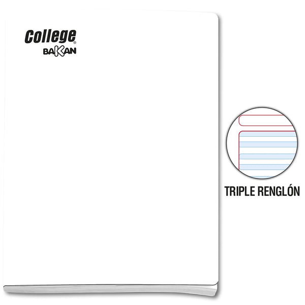 Cuaderno engrapado triple renglón blanco con sombra A4x80 hojas  Bakan 