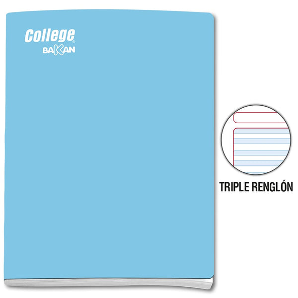 Cuaderno engrapado triple renglón celeste con sombra A4x80 hojas Bakan