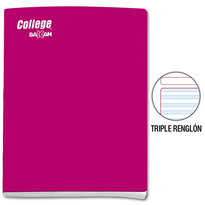 Cuaderno triple reglón fucsia A4 x 80 hojas Bakan