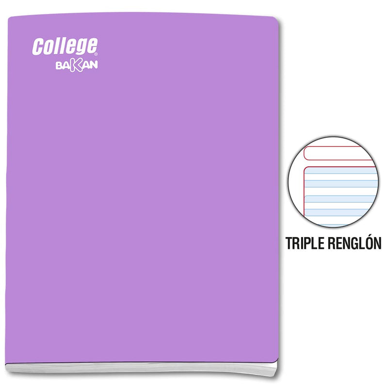 Cuaderno triple reglón lila A4 x 80 hojas Bakan