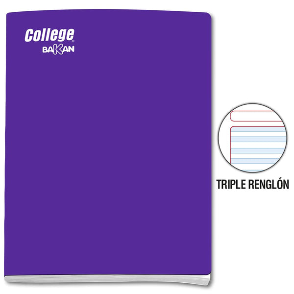 Cuaderno engrapado triple renglón morado con sombra A4x80 hojas  Bakan
