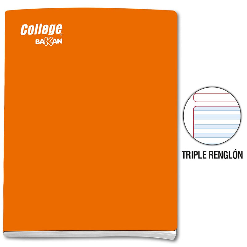 Cuaderno engrapado triple renglón naranja con sombra  A4x80 hojas Bakan