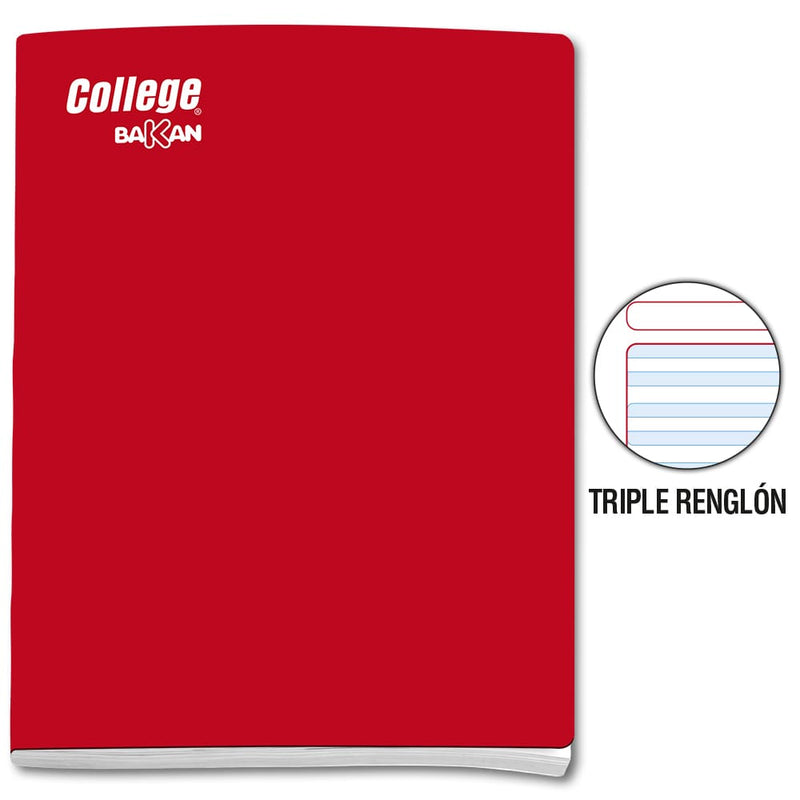 Cuaderno engrapado triple renglón rojo con sombra A4x80 hojas  Bakan 