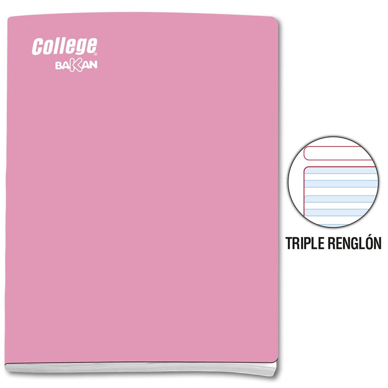 Cuaderno triple reglón rosado A4 x 80 hojas Bakan